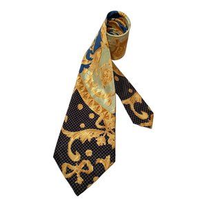 RICHEL ROYAL Gold Baroque Print Silk Tie Hand Made In Spain 58"-3.75"EX COND